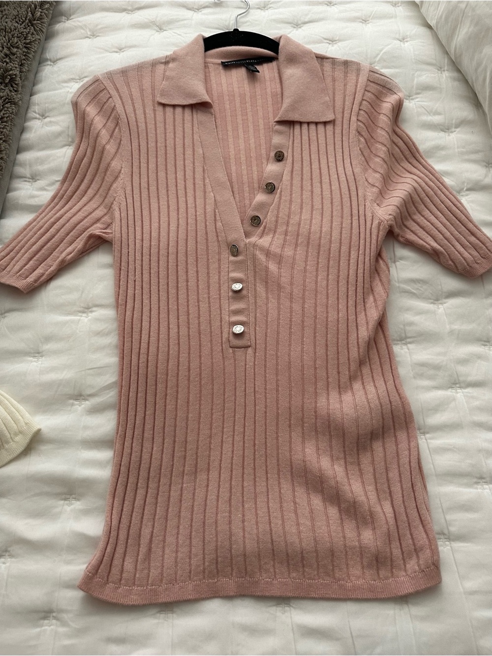 Ribbed Polo Knit Top in Dusty Pink